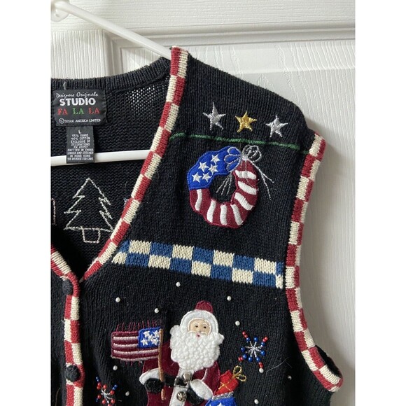 Designer Origional Studio Womens Large Black All Holidays Knit Decorated Vest - Picture 7 of 8